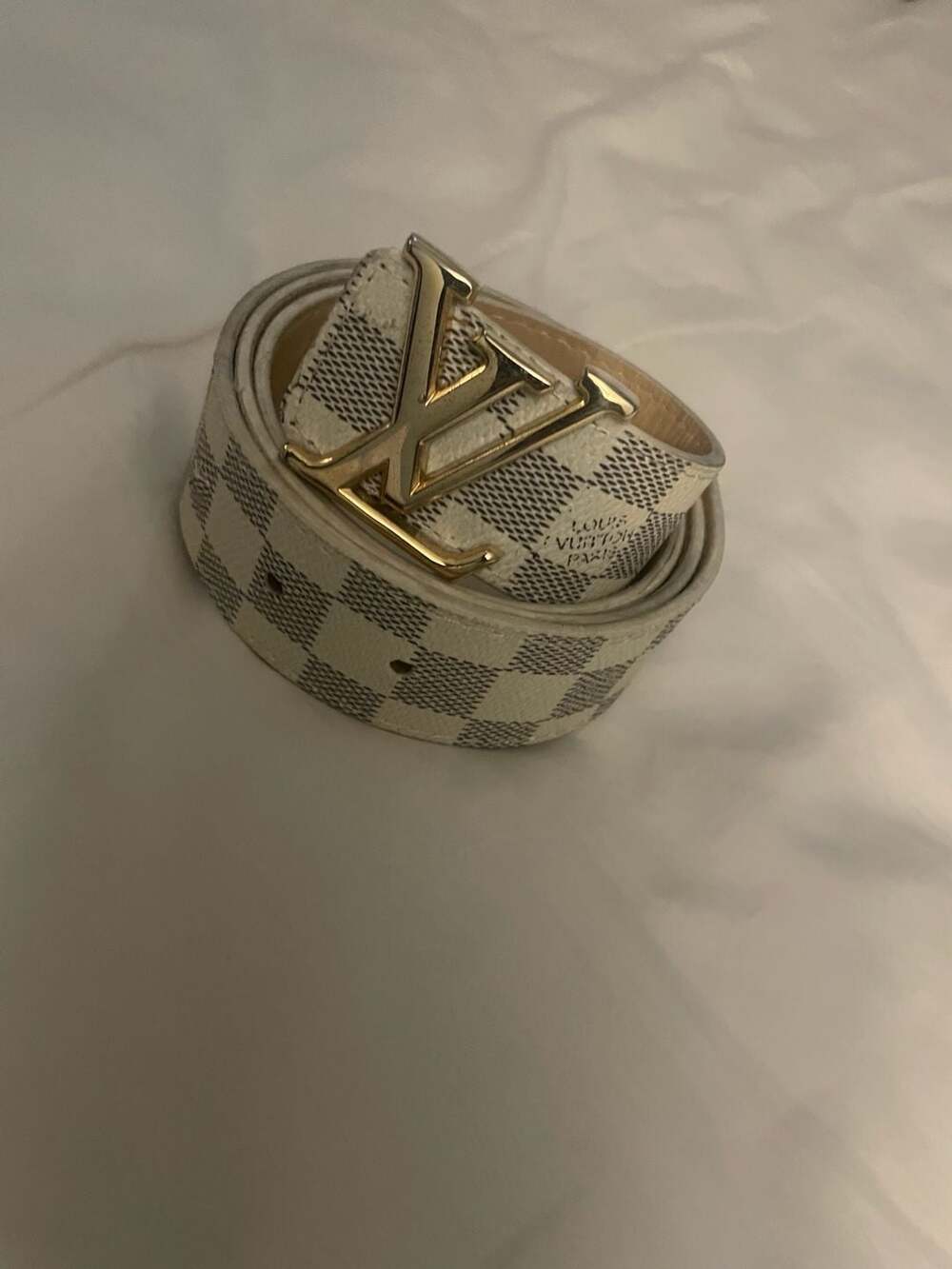 Louis Vuitton Damier Azur Canvas Leather Gold LV Initials Belt